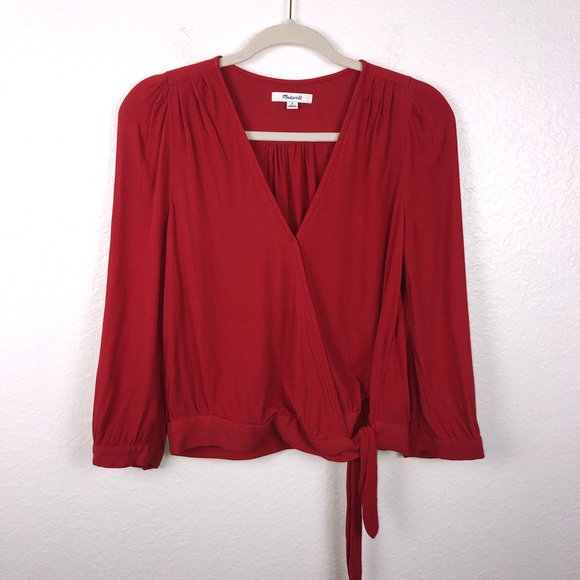 Madewell wrap side tie top v neck blouse - Picture 3 of 7